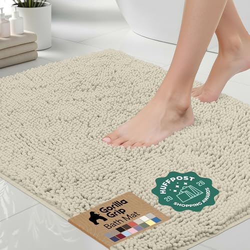 GORILLA GRIP Bath Rug Mat 48x24, Thick Absorbent Chenille, Quick Dry Microfiber Mats, Rubber Backing Washable Shower Floor Rugs, Bathmat Runner, US Designed Bathroom Home Decor Accessories Dusty Cloud