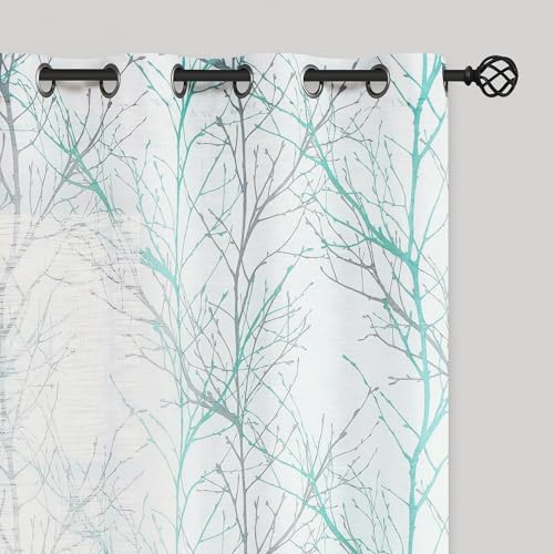 FMFUNCTEX Linen Semi Sheer Curtains (Aqua 96")