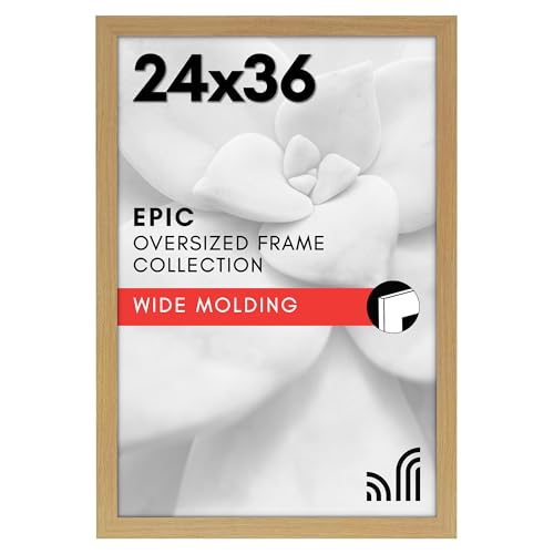 Americanflat 24x36 Poster Frame with Polished Plexiglass - Wide Picture Frames Made of Engineered Wood for Vertical or Horizontal Wall Display - Epic Collection - Pine