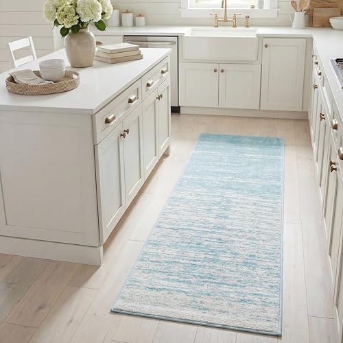 SAFAVIEH Adirondack Collection Runner Rug - 2'2" x 9', Aqua & Ivory