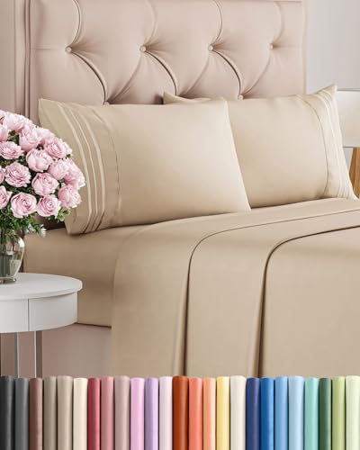 Cal King Size 4 Piece Sheet Set - Comfy Breathable & Cooling Bed Sheets Set - Hotel Luxury Bedding for Women, Men, Kids, Teens, Boys & Girls - Deep Pockets, Ultra-Soft, Wrinkle Free - Oeko-Tex - Cream