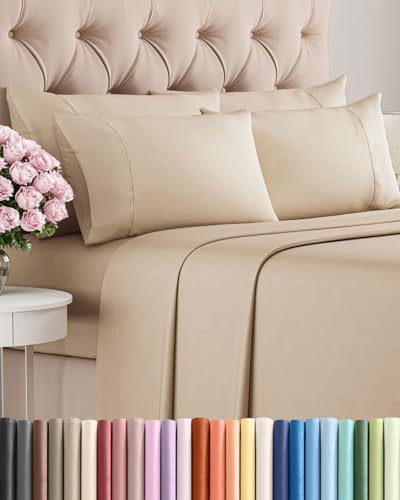Cal King 6 Piece Sheet Set - Cooling Sheets for Hot Sleepers - Hotel Luxury Bedding Set with 8-16 Inch Deep Pockets - 1 Flat & 1 Fitted & 4 Pillowcases - Ultra Soft, Easy Care & Wrinkle Free - Cream