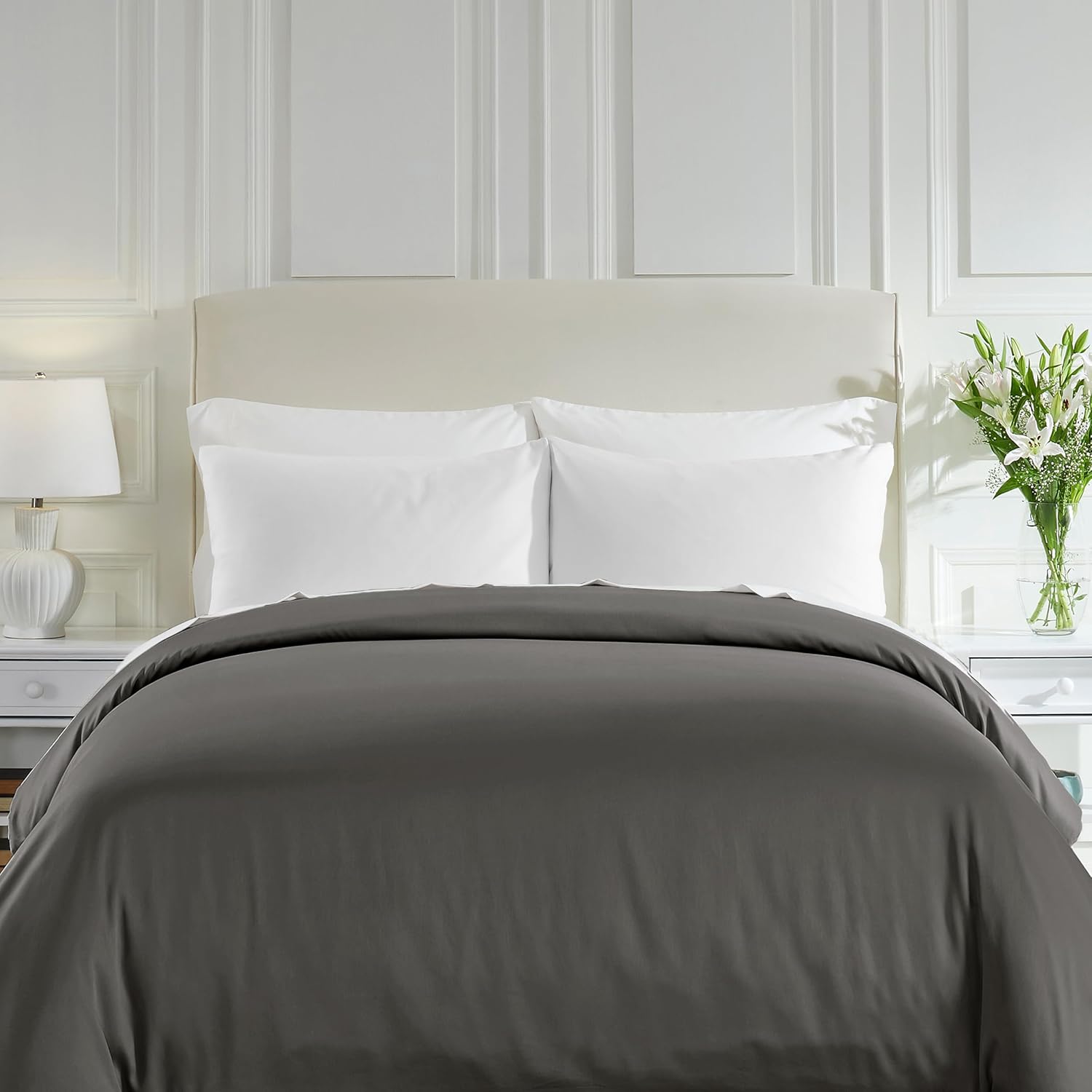 California Design Den Full/Queen 100% Cotton Duvet Cover Only - Winner Good Housekeeping Best Bedding Awards 2025, 400 Thread Count, Sateen Duvet Covers Queen, Button Closure & Corner Ties - Grey