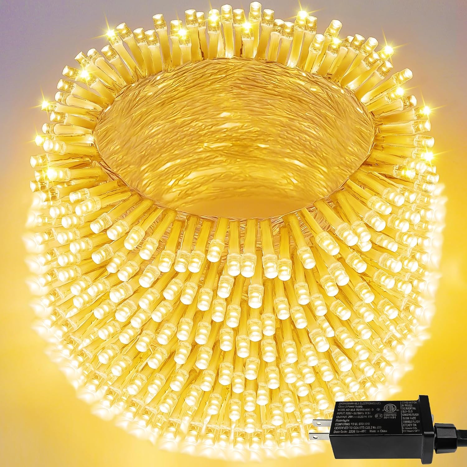 SANJICHA Super-Long 180FT 500 LED Christmas String Lights Indoor/Outdoor, Waterproof Warm White Christmas Light, 8 Modes Led String Fairy Lights Decorative for Wedding Party Patio Garden Tree