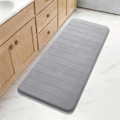 Yimobra Bathroom Runner 55"x24", Non Slip Memory Foam Bath Mat, Super Soft Water Absorbent Hallway Carpet, Machine Washable Rug for Vanity Tub Shower, Gray