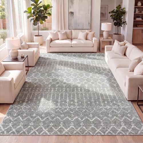 JONATHAN Y Boho Vintage Diamond Gray/Ivory Indoor Area Rug 3X5 ft, Moroccan Hype for Living Room, Bedroom, Kitchen, Office, Easy-Cleaning, High Traffic, Pet-Friendly, Non-Shedding (MOH101C-3)