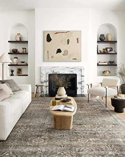 Loloi II Layla Collection, LAY-13 Antique/Moss 2'-6" x 7'-6" .13" Thick, Runner Rug, Soft, Durable, Vintage Inspired, Distressed, Low Pile, Non-Shedding, Easy Clean, Printed, Living Room Rug