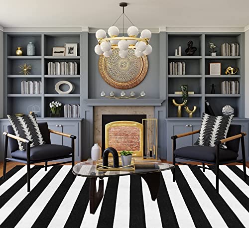 Seavish Black and White Rug, 5x8 ft Outdoor Patio Rugs, Handmade Cotton Woven Farmhouse Christmas Halloween Decor Rug, Machine Washable Carpet Rugs for Living Room Entryway Home Office Dining Room