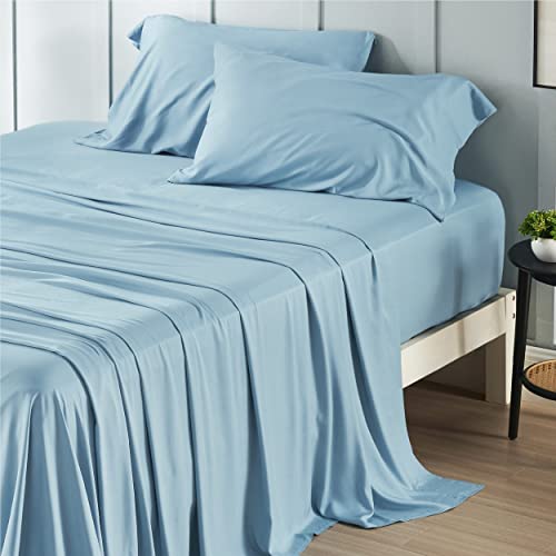Bedsure King Size Sheets Set, Cooling Sheets for Hot Sleepers, Rayon Derived from Bamboo, Breathable & Soft, Deep Pocket Up to 16 Inches, Hotel Luxury Silky Bedding, Aqua