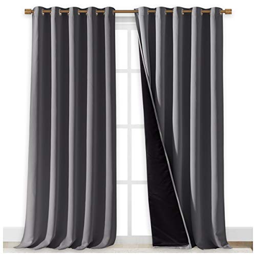 NICETOWN 100% Blackout Blinds, Laundry Room Decor Window Treatment Curtains for Large Patio Sliding Door, Thermal Insulated Grey Curtains for Bedroom, Set of 2, 70 inches x 108 inches