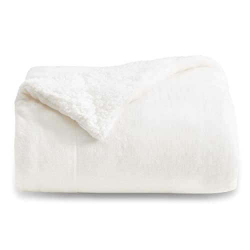 Bedsure GentleSoft Sherpa Fleece Throw Blanket Twin Size for Couch - Thick and Warm, Soft Fuzzy Plush Twin Blanket for Winter, White, 60x80 Inches