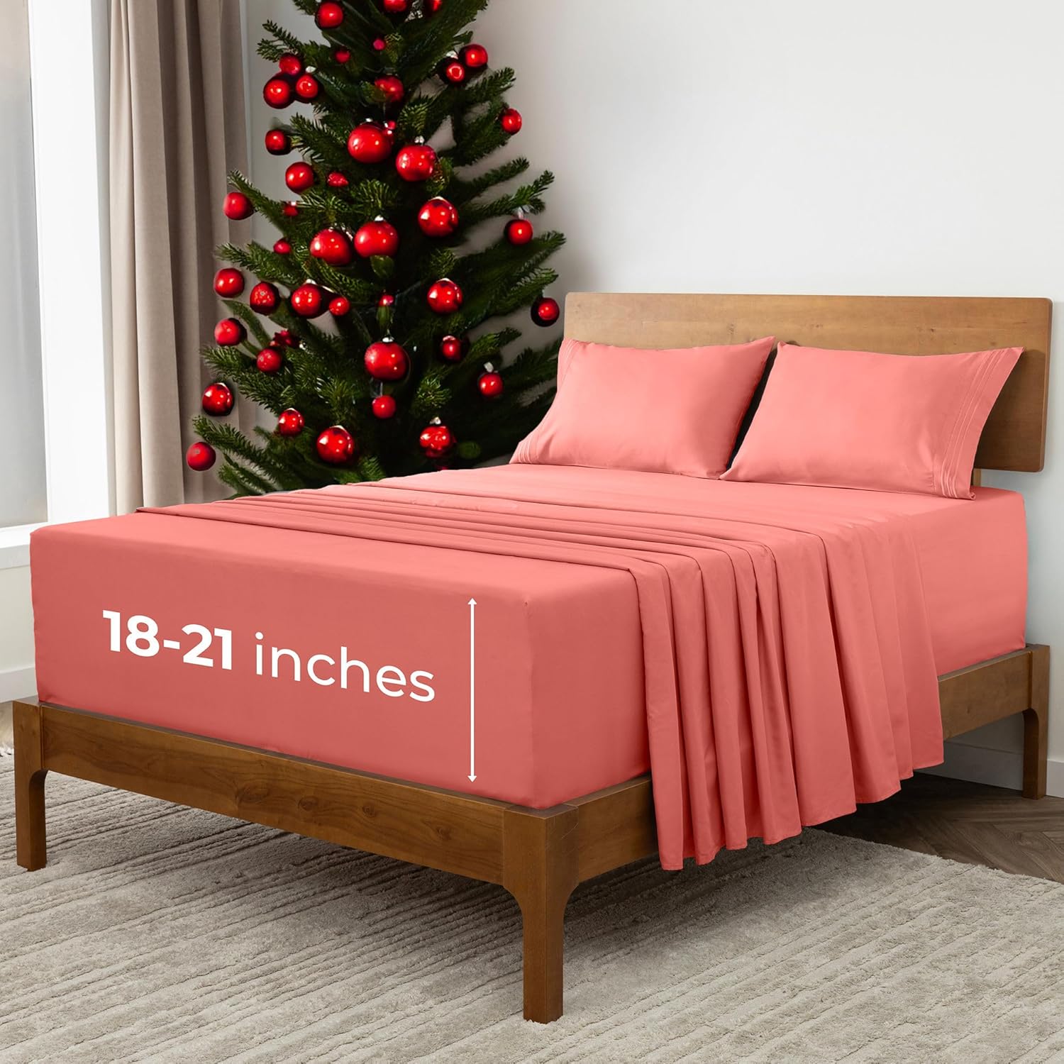 Mellanni Extra Deep Queen Sheets - 4 PC Iconic Collection Bedding - Hotel Luxury, Ultra Soft, Cooling Bed Sheets - Wrinkle, Fade, Stain Resistant (Queen, Coral)