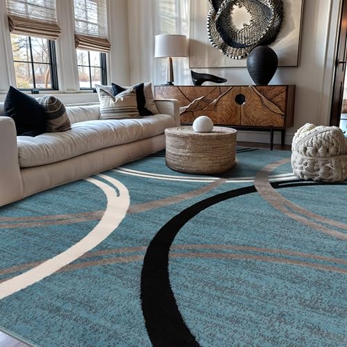 Rugshop Modern Wavy Circles, Blue 6'6"x9'