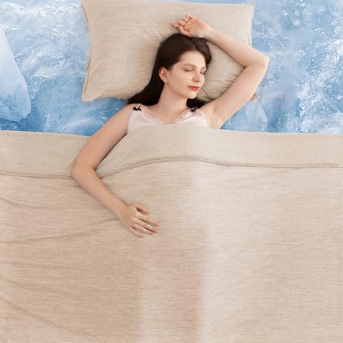 Elegear Revolutionary Cooling Blanket Throw Absorbs Heat to Keep Body Cool for Night Sweats, Arc-Chill 3.0 Cool Fiber Q-Max>0.5 for Hot Sleepers, Lightweight Summer Cold Blankets for Sleeping, Beige