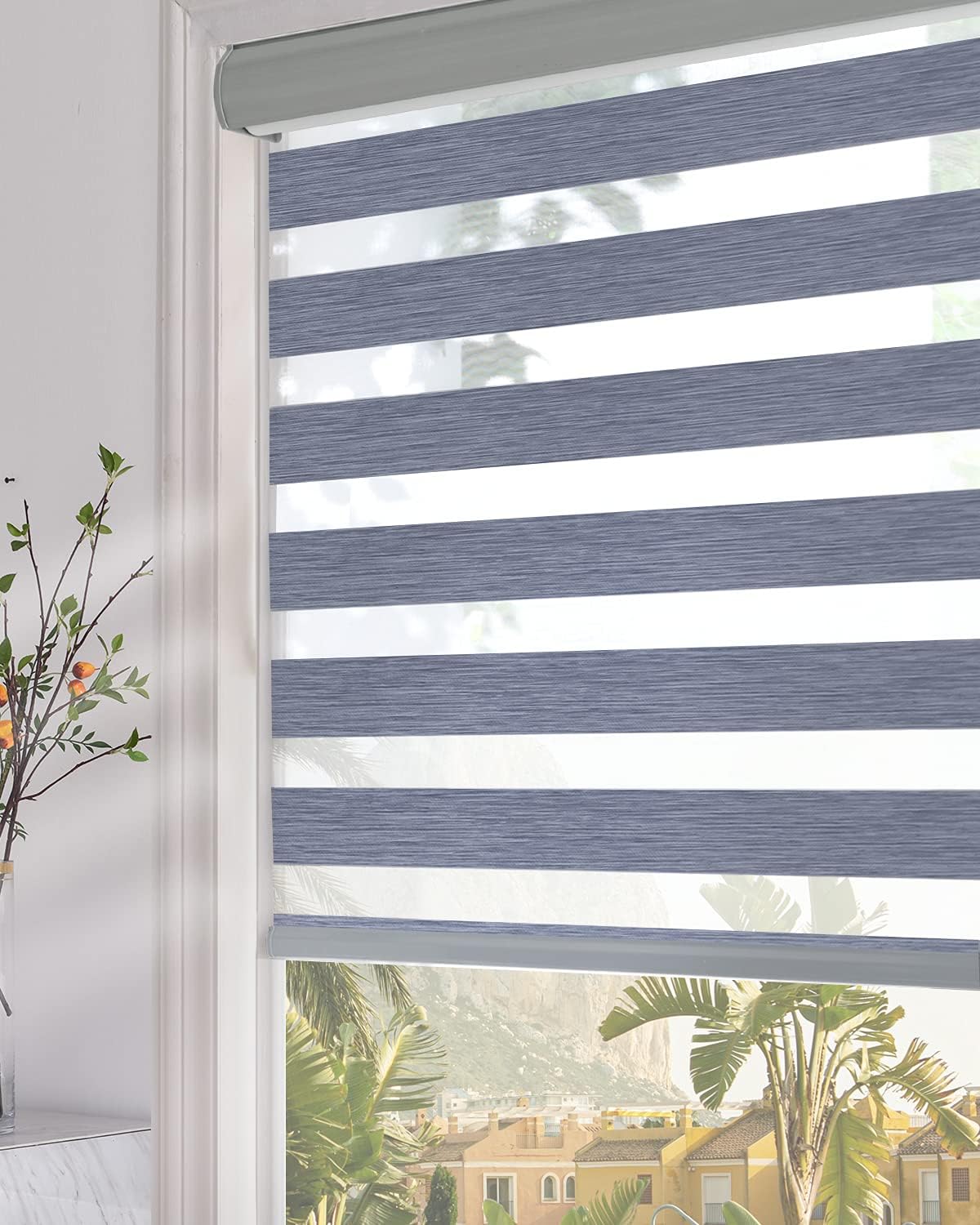 Persilux Blackout Zebra Roller Blinds (34" W X 72" H, Dark Grey) Dual Layer Roller Shades Light Filtering for Day and Night Window Shades Blind for Window, Home and Office, Easy to Install
