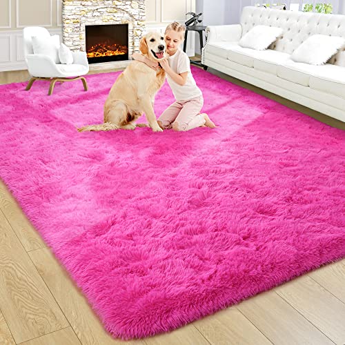 Noahas Fluffy 6x9 Area Rugs for Living Room,Shaggy Hot Pink Rugs for Bedroom Girls,Thick Shag Throw Carpet,Soft Non-Slip Dorm Nursery Kids Rug Home Decor Aesthetic