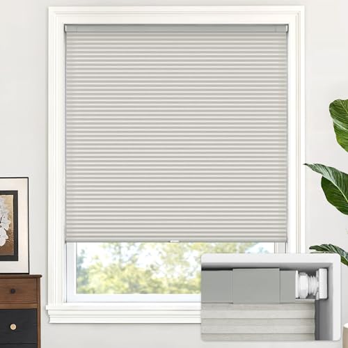 LazBlinds Cordless Cellular Shades, No Tools No Drill Light Filtering Honeycomb Shades Pleated Blinds for Windows, 35'' W x 64'' H, Dovy Grey
