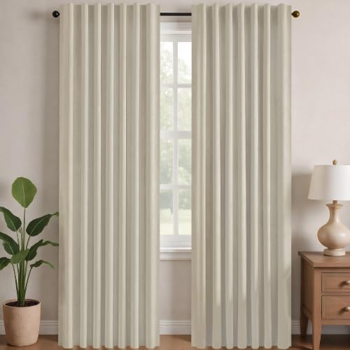 Deconovo Blackout Curtains, Thermal Insulated, W42 x L95 2 Panels, Back Tab, Machine Washable, Room-Darkening Drapes for Bedroom/Living Room Light Beige