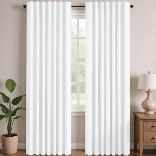 Deconovo Blackout Curtains, Thermal Insulated, W42 x L95 2 Panels, Back Tab, Machine Washable, Room-Darkening Drapes for Bedroom/Living Room Star White