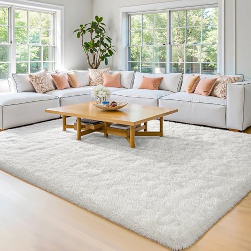HOMORE Cream White Rugs for Living Room 6x9 Fluffy Area Rug Modern Shag Rugs for Bedroom, Super Soft and Comfy Carpet, Cute Carpets for Kids Nursery Boys Girls Room Dorm Decor, Ivory