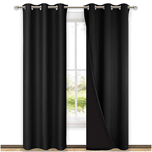 NICETOWN High-End Thermal Curtains, Full Blackout Curtains 84 Inches Long for Dining Room, Soundproof Window Treatment Drapes for Hall Room, Black, 42" Wide Per Panel, Set of 2 Panels
