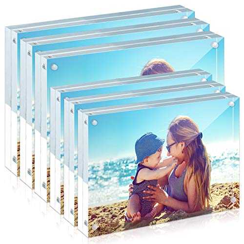 HELPLEX 6 Pack Acrylic Frame, 5x7&4x6 Combinations, 20% Thicker, 20-24mm Thick Acrylic Picture Frames, Frameless Clear Double Sided Magnetic Frame, Free Standing Desktop Display Stand Acrylic Frames