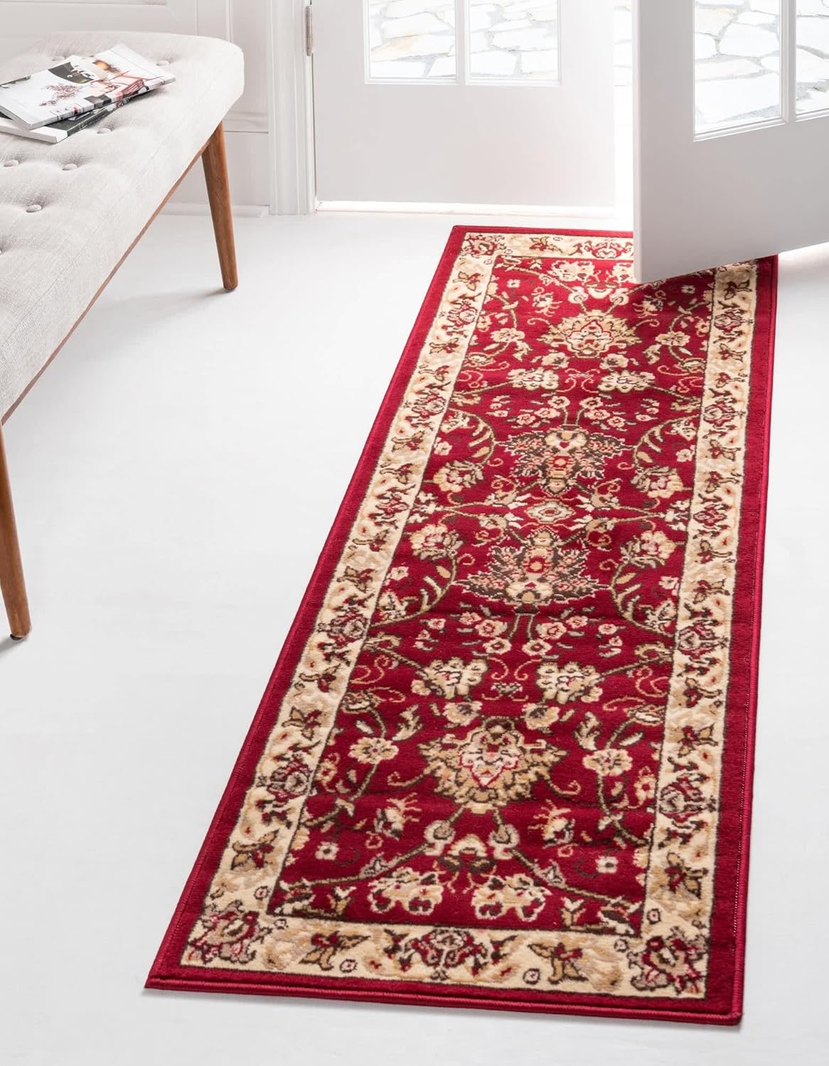 Unique Loom Sialk Hill Collection Area Rug - Washington (2' x 6' 1" Runner Burgundy/Cream)