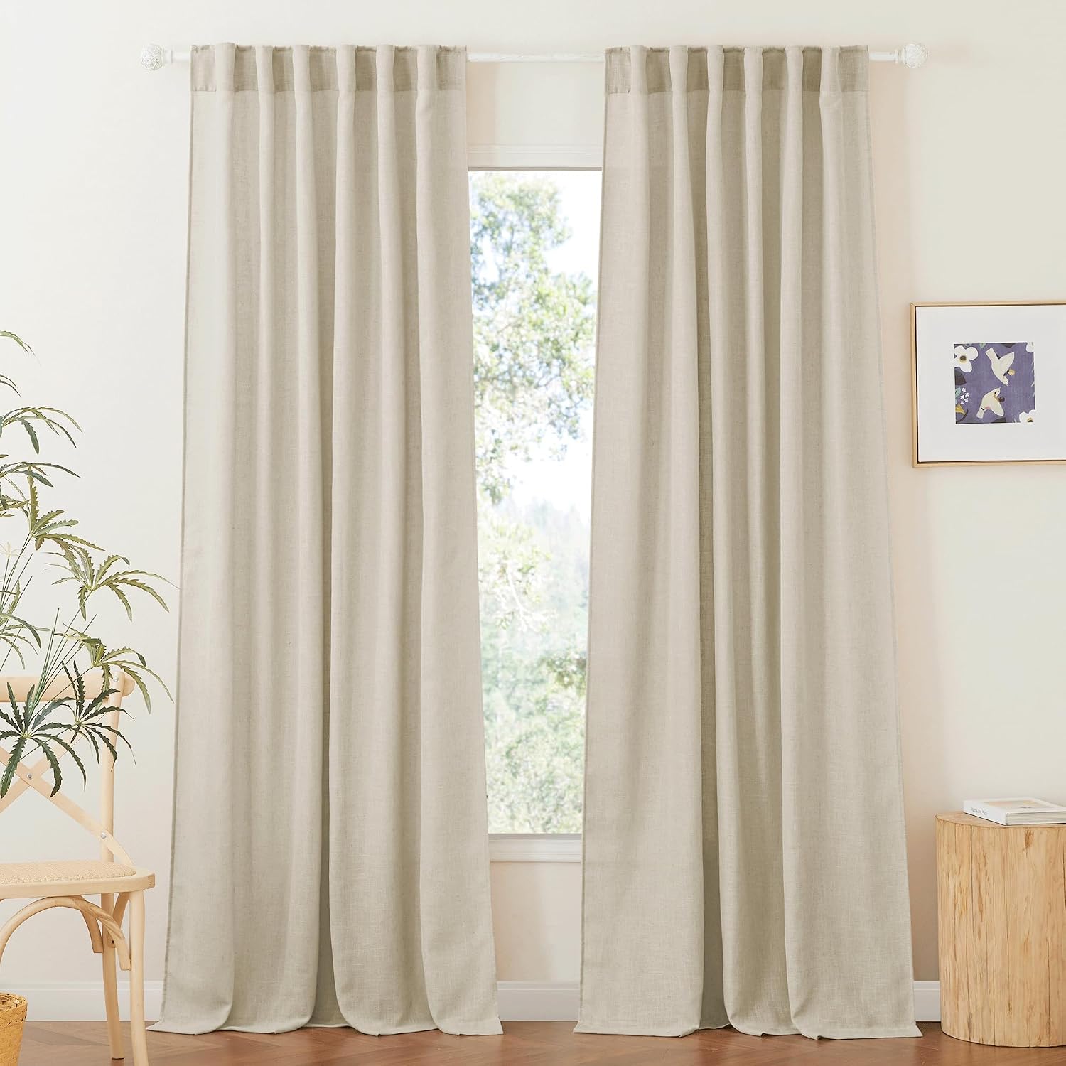 RYB HOME Linen Curtains Semi Sheers
