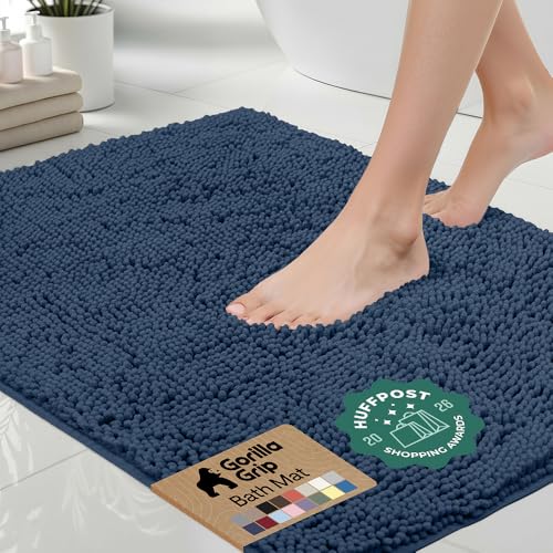 GORILLA GRIP Bath Rug Mat 54x24, Soft Absorbent Chenille, Quick Dry Microfiber Mats, Rubber Backing Washable Shower Floor Rugs, Bathmat Runner, US Designed Bathroom Home Decor Accessories Navy Blue