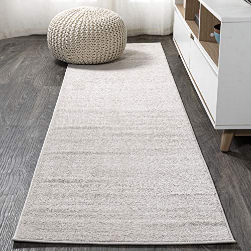 JONATHAN Y Haze Solid Low-Pile Cream Runner Rug 2x8, Coastal,Bohemian,Minimalist,Classic, Easy-Cleaning for Living Room,Bedroom,Kitchen,Pet Friendly,Non-Shedding (SEU100D-28)