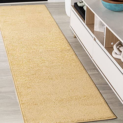 JONATHAN Y Haze Solid Low-Pile Mustard Runner Rug 2x8, Coastal,Bohemian,Minimalist,Classic, Easy-Cleaning for Living Room,Bedroom,Kitchen,Pet Friendly,Non-Shedding (SEU100B-28)
