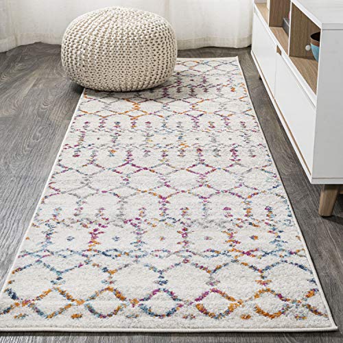 JONATHAN Y Boho Vintage Diamond Ivory/Multi Runner Rug 2X10 ft, Moroccan Hype for Living Room, Bedroom, Kitchen, Office, Easy-Cleaning, High Traffic, Pet-Friendly, Non-Shedding (MOH101E-210)