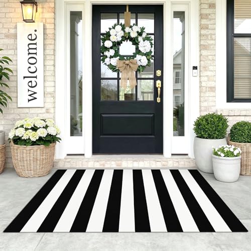 KOZYFLY Black and White Striped Rug 3x5