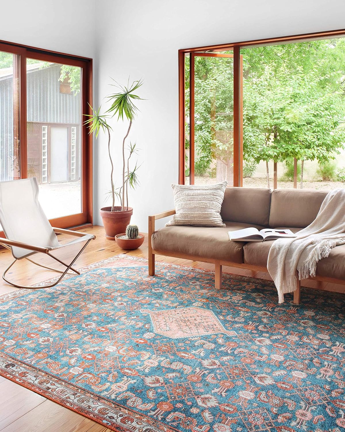 Loloi Layla Collection LAY-10 Marine/Clay 7'-6" x 9'-6" .13" Thick Area Rug, Soft, Durable, Vintage Inspired, Distressed, Low Pile, Non-Shedding, Easy Clean, Printed, Living Room Rug