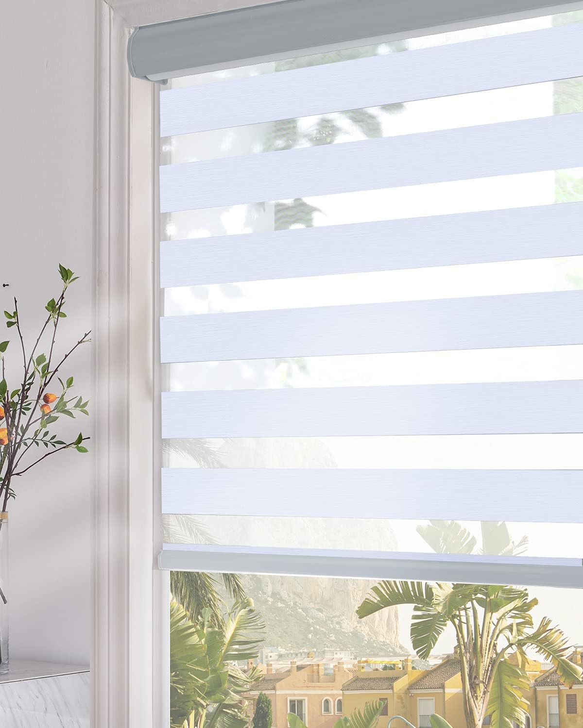 Persilux Blackout Zebra Dual Layer Roller Sheer Shades (30" W X 72" H, Light Grey) Window Blinds Light Filtering Light Control Day and Night Window Shades for Windows, Home and Office