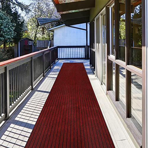 ZGR HOME&GARDEN Runner Rug 4 ft x 59 ft Indoor/Outdoor Low Profile, Hallway, Kitchen, Patio, Deck Area, RV, Entryway, Garage, with Non-Slip Rubber Backing, Red with Black Stripe, Custom