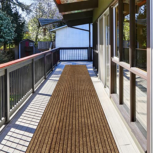 ZGR HOME&GARDEN Runner Rug 4 ft x 30 ft Indoor/Outdoor Low Profile, Hallway, Kitchen, Patio, Deck Area, RV, Entryway, Garage, with Non-Slip Rubber Backing, Brown with Brown Stripe, Custom