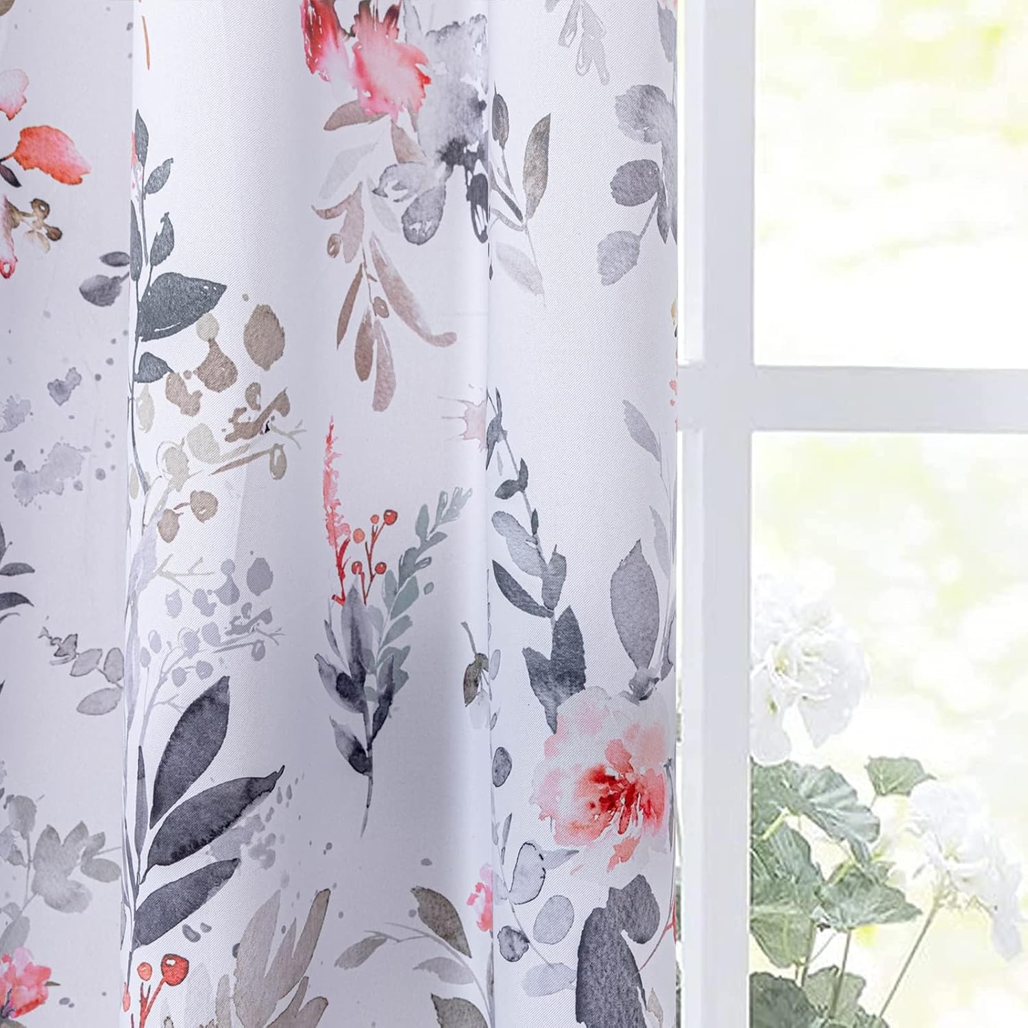 MYSKY HOME Curtains, 63 Inch Length, 2 Panels - Floral Bedroom & Kitchen Dormer Window Farmhouse Curtains, Blackout Grommet Drapess, Red and Gray