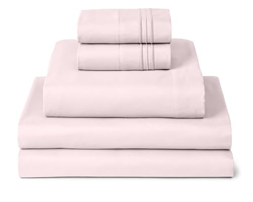 Mellanni Split King Sheets Set - 5 PC Iconic Collection Bedding - Hotel Luxury, Extra Soft, Cooling Bed Sheets - Wrinkle, Fade, Stain Resistant (Split King, Blush Pink)