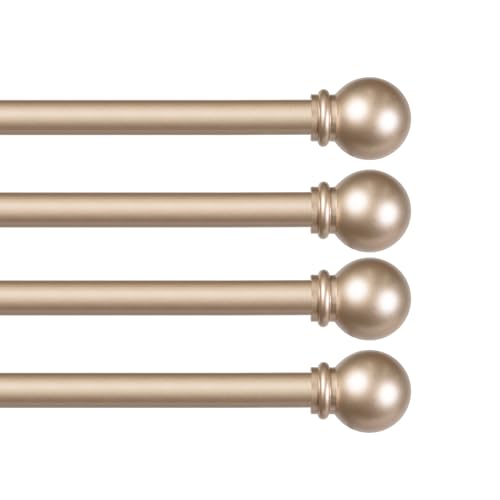 Kenney Chelsea Ball End Window Curtain Rod, Adjustable Curtain Rod for Windows 48 to 86 Inches, Extendable Curtain Rod Set, Soft Brass Gold Curtain Rod, Curtain Rods 4 Pack