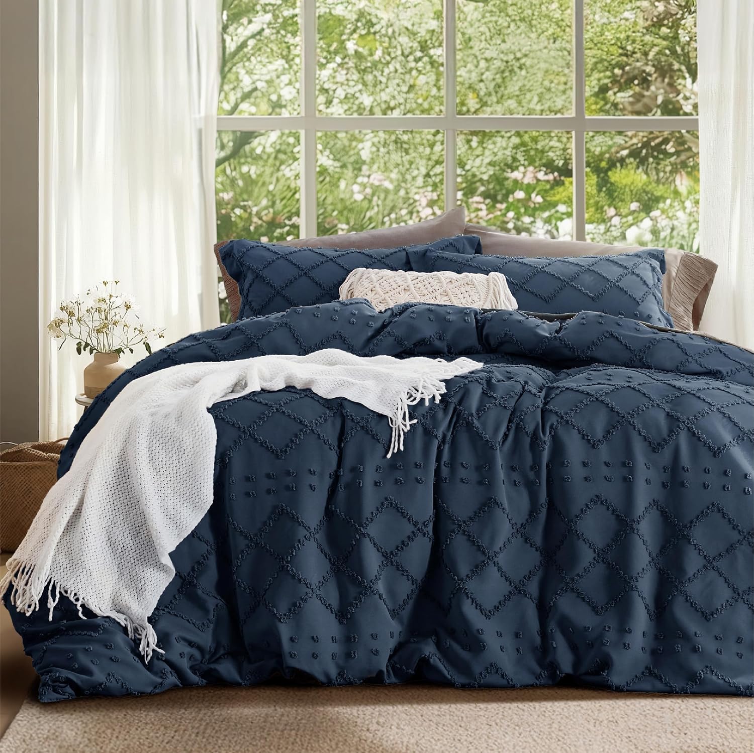 Bedsure Boho Twin Duvet Cover - Navy
