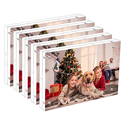 NIUBEE 4x6 Acrylic Photo Frames 5 Pack, Clear Desktop Double Sided Magnetic Picture Display