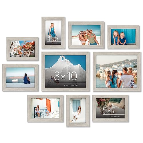 Americanflat Set of 10 Picture Frames with Shatter-Resistant Glass - Gallery Wall Frame Set with Two 8x10, Four 5x7 and Four 4x6 Frames - Signature Collection - Driftwood