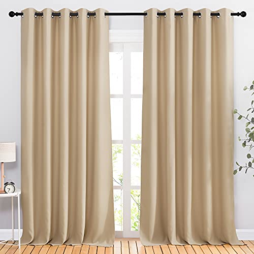 NICETOWN Blackout Draperies Curtains Panels - Window Treatment Thermal Insulated Solid Grommet Blackout Curtains/Panels/Drapes for Bedroom (Biscotti Beige, Set of 2, 66 by 90 Inch)