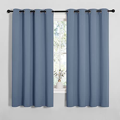 NICETOWN Blackout Curtains for Kitchen Window, Sound & Heat & Cold Reducing Curtains & Drapes for Kids Bedroom, Home Decoration Draperies (Stone Blue, 55" Wide x 68" Long, 2PCs)