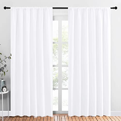 NICETOWN White Curtains, 50% Light Blocking Curtain Panels for Bedroom, Home Decoration Easy-Care Solid Rod Pocket Draperies/Drapes, Window Covering for Kitchen (2 Panels, 70 by 84, White)