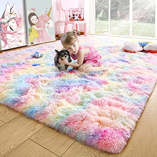Noahas 6x9 Fluffy Rainbow Rug
