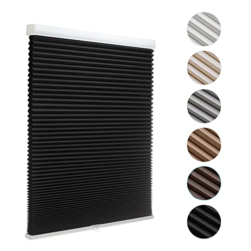 MYshade Blackout Cordless Cellular Shades Honeycomb Shade for Indoor Windows Room Darkening Blinds for Home Office Pull Down Window Shades Easy to Install 46 inch Wide, H72 Black Pleated Shade