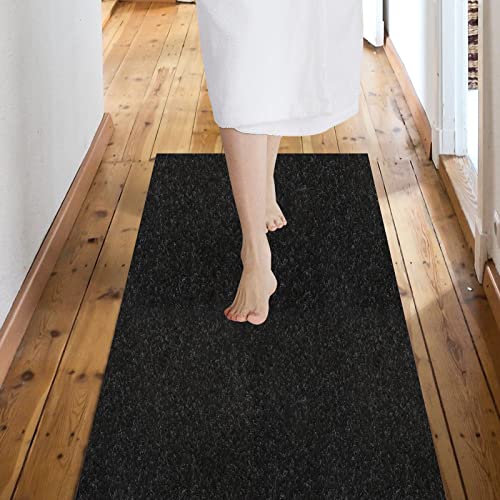 Custom Size Backed Non-Slip Area Rugs Runner, Easy Clean, Waterproof Runner Rugs for Hallway Entryway, Kitchen, Laundry, 2FT x 33FT, Black
