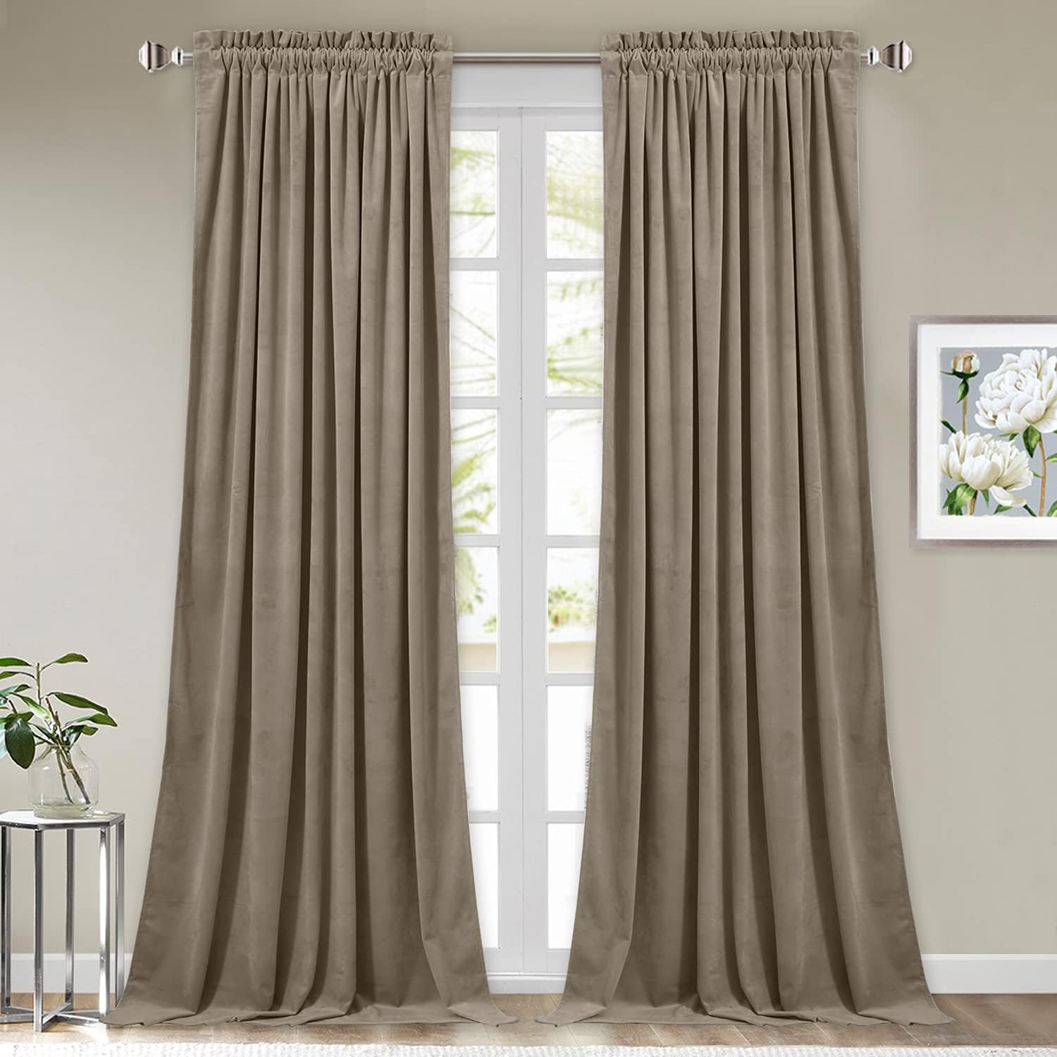 StangH Camel Beige Velvet Curtains 84 inches - Super Soft Thick Thermal Window Curtains Rod Pocket Sunlight Blocking & Privacy Protect Panels for Cottage/Guest Room, W52 x L84, 2 Panels